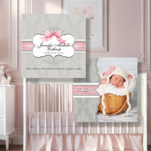 Französischer Bogen Damast Swirl Mädchen Geburtsan Ankündigung