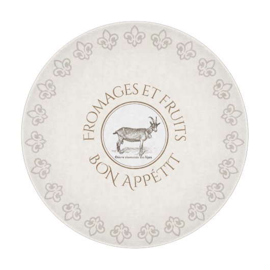 Französischer Bonmot Obst und Käse Ziege Schneidebrett (Vorderseite)