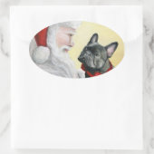 Französischer Bull Dog und Weihnachtsaufkleber Ovaler Aufkleber (Tasche)