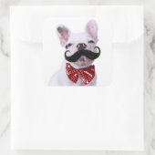 Französischer Bull Doppy Welpe mit Mustache Quadratischer Aufkleber (Tasche)