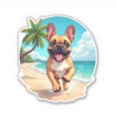 Französischer Bulldog am Strand Aufkleber (Vorderseite)