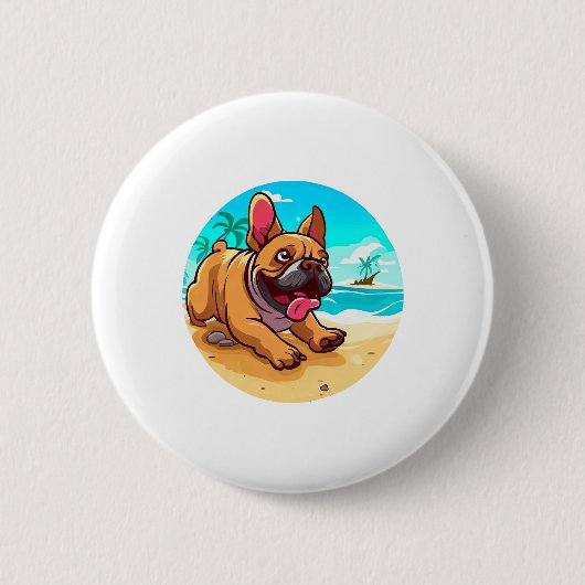 Französischer Bulldog am Strand Button (Vorderseite)