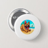 Französischer Bulldog am Strand Button (Vorne & Hinten)