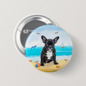 Französischer Bulldog am Strand Button (Vorne & Hinten)