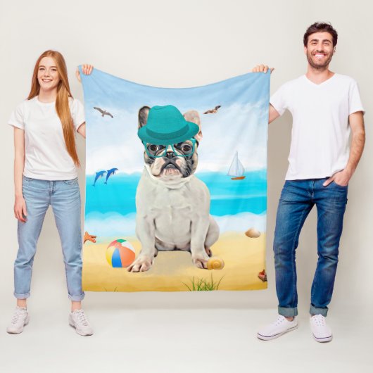 Französischer Bulldog am Strand Fleecedecke (Beispiel)