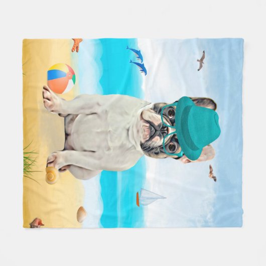 Französischer Bulldog am Strand Fleecedecke (Vorderseite (Horizontal))