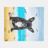 Französischer Bulldog am Strand Fleecedecke (Vorderseite (Horizontal))