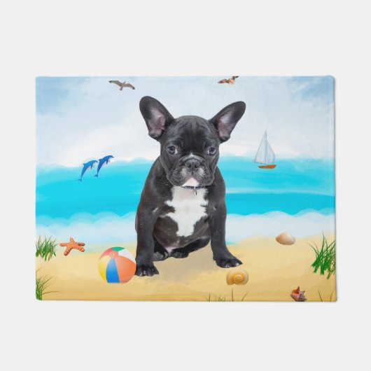 Französischer Bulldog am Strand Fußmatte (Vorderseite)