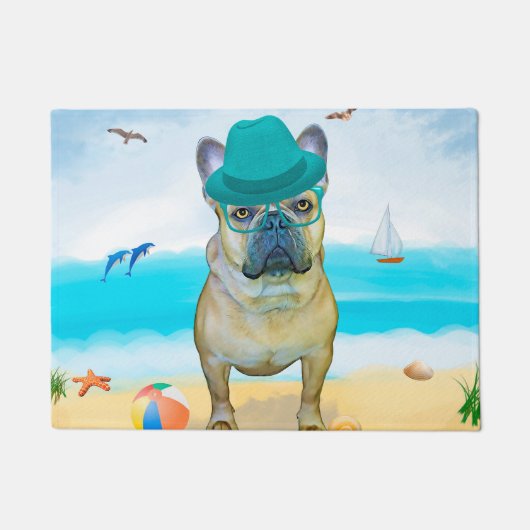 Französischer Bulldog am Strand Fußmatte (Vorderseite)