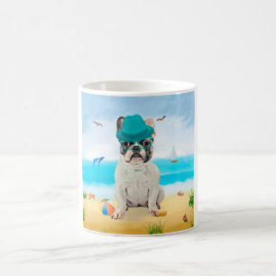 Französischer Bulldog am Strand Kaffeetasse