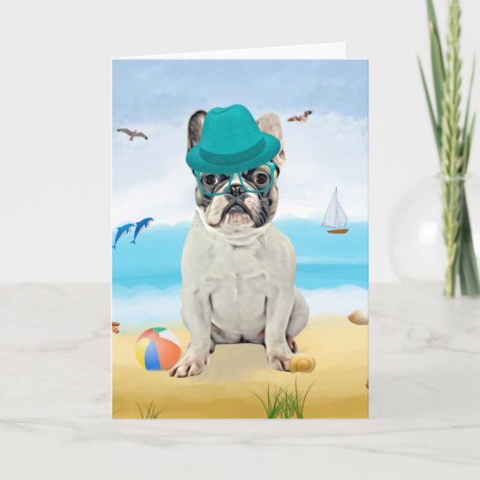 Französischer Bulldog am Strand Karte (Vorderseite)