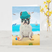 Französischer Bulldog am Strand Karte (Gelbe Blume)