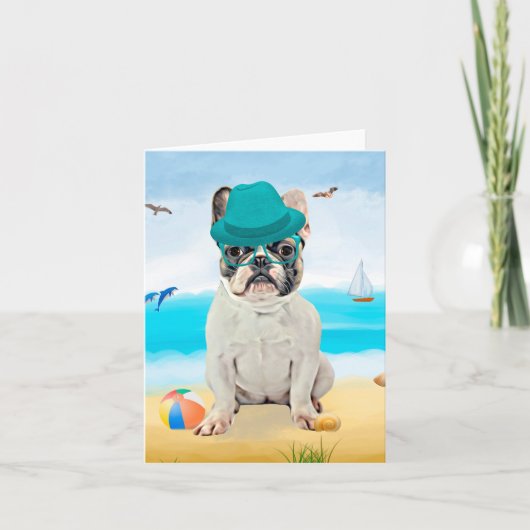 Französischer Bulldog am Strand Karte (Vorderseite)