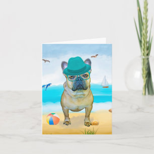 Französischer Bulldog am Strand Karte