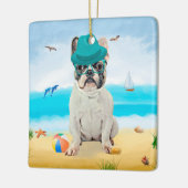 Französischer Bulldog am Strand Keramikornament (Links)