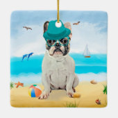 Französischer Bulldog am Strand Keramikornament (Rückseite)