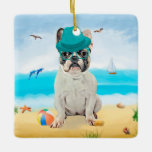 Französischer Bulldog am Strand Keramikornament<br><div class="desc">Ein niedlicher Hund am Strand ist eine Geschenkidee für jemanden,  der diese Hundezucht Liebe.</div>