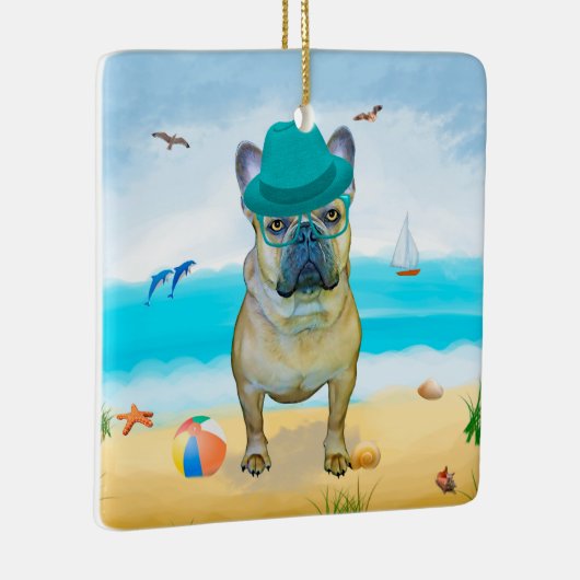Französischer Bulldog am Strand Keramikornament (Rechts)