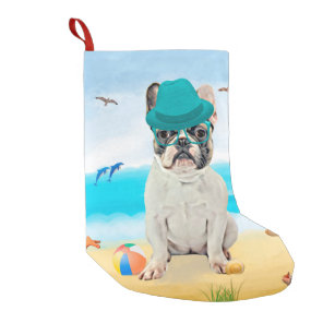 Französischer Bulldog am Strand Kleiner Weihnachtsstrumpf
