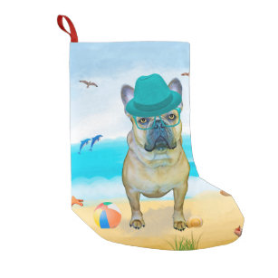 Französischer Bulldog am Strand Kleiner Weihnachtsstrumpf
