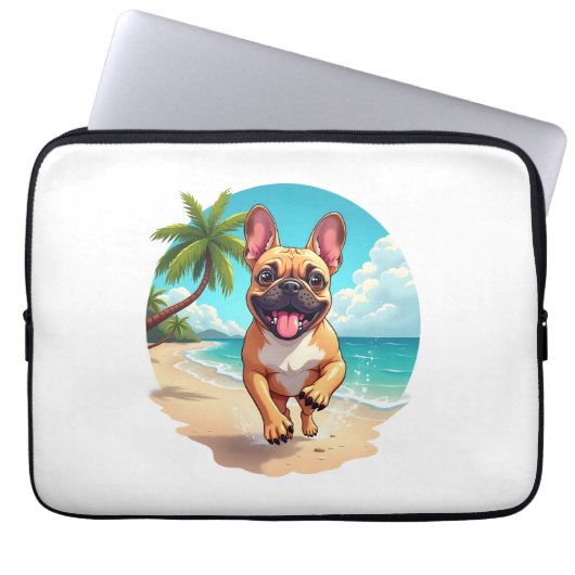 Französischer Bulldog am Strand Laptopschutzhülle (Vorderseite)