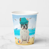 Französischer Bulldog am Strand Pappbecher (Rückseite)