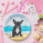 Französischer Bulldog am Strand Pappteller (Party)