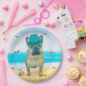 Französischer Bulldog am Strand Pappteller (Party)