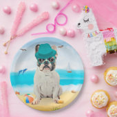 Französischer Bulldog am Strand Pappteller (Party)