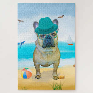 Französischer Bulldog am Strand Puzzle