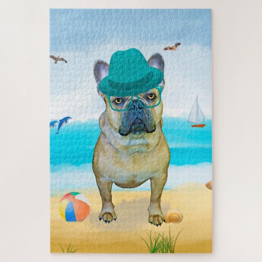 Französischer Bulldog am Strand Puzzle (Vertikal)