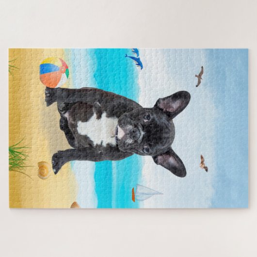 Französischer Bulldog am Strand Puzzle (Horizontal)