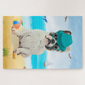 Französischer Bulldog am Strand Puzzle (Horizontal)