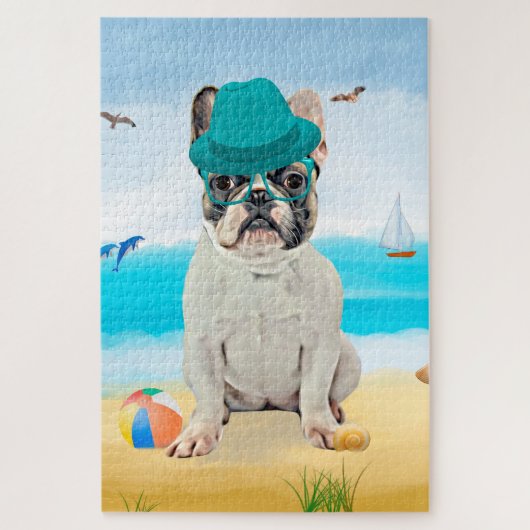 Französischer Bulldog am Strand Puzzle (Vertikal)