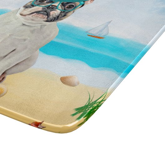 Französischer Bulldog am Strand Schneidebrett (Ecke)