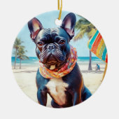 Französischer Bulldog am Strand, Sommergeschenk fü Keramik Ornament (Vorne)
