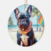 Französischer Bulldog am Strand, Sommergeschenk fü Keramik Ornament (Links)