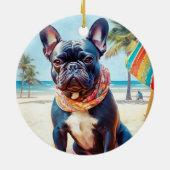 Französischer Bulldog am Strand, Sommergeschenk fü Keramik Ornament (Hinten)