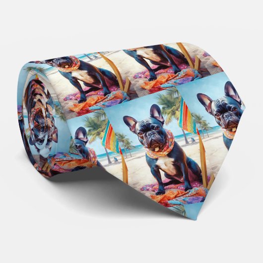 Französischer Bulldog am Strand, Sommergeschenk fü Krawatte (Gerollt)