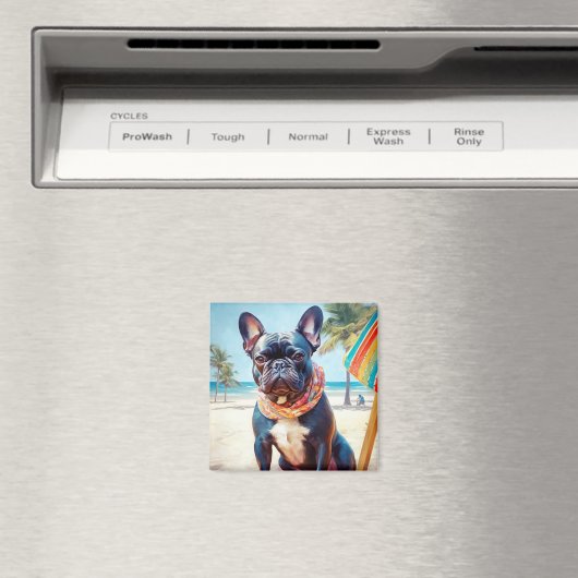 Französischer Bulldog am Strand, Sommergeschenk fü Magnet (In Situ (Geschirrspüler))