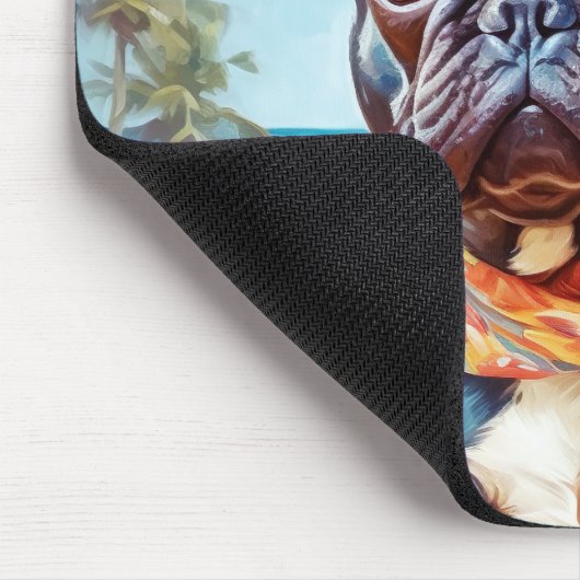 Französischer Bulldog am Strand, Sommergeschenk fü Mousepad (Ecke)