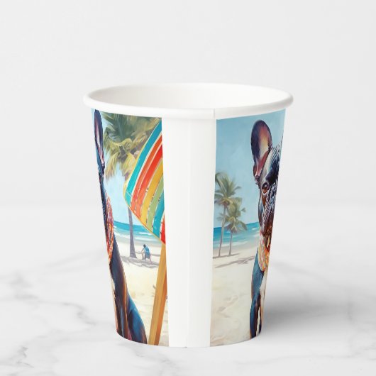 Französischer Bulldog am Strand, Sommergeschenk fü Pappbecher (Rechts)