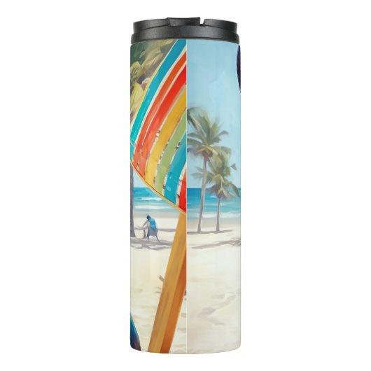 Französischer Bulldog am Strand, Sommergeschenk fü Thermosbecher (Rückseite)