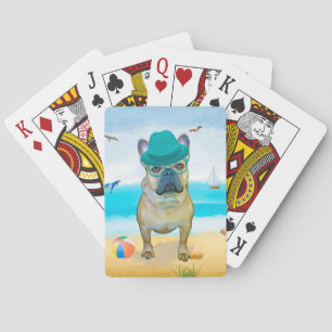 Französischer Bulldog am Strand Spielkarten