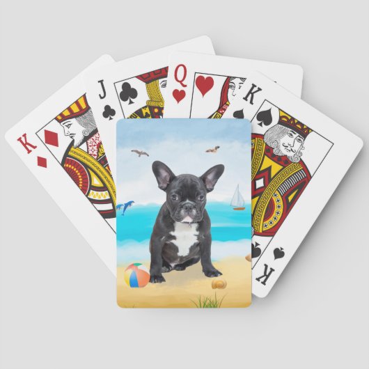 Französischer Bulldog am Strand Spielkarten (Rückseite)