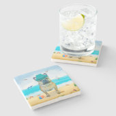 Französischer Bulldog am Strand Steinuntersetzer (Seitenansicht)