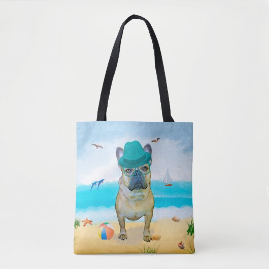 Französischer Bulldog am Strand Tasche (Vorderseite)