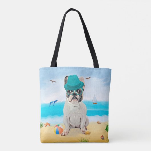 Französischer Bulldog am Strand Tasche (Rückseite)