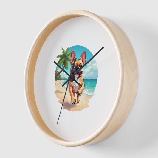 Französischer Bulldog am Strand Uhr (Winkel)