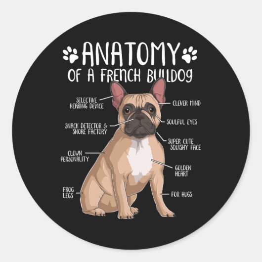 Französischer Bulldog Anatomie Frenchie Dog Lover Runder Aufkleber (Vorderseite)